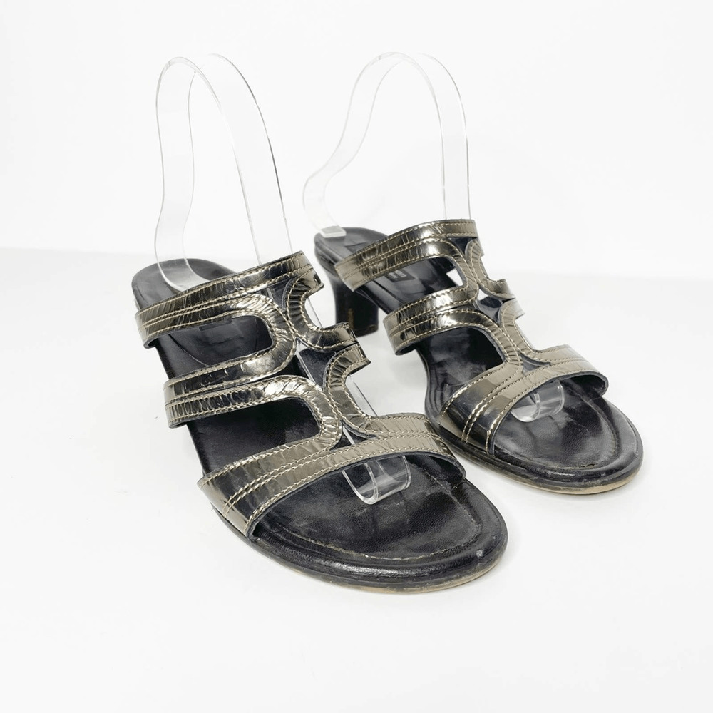 Paul Green Slip on Sandal brown metallic heeled leather Womens EUR 7 US 9.5